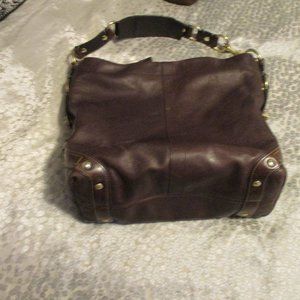 coach leather brown large handbag with brass hardware